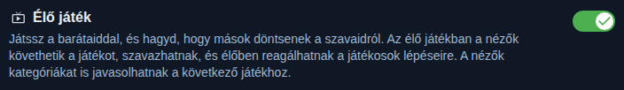 Beállítás: élő játék