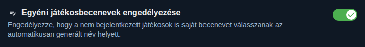 Beállítás: saját becenevek