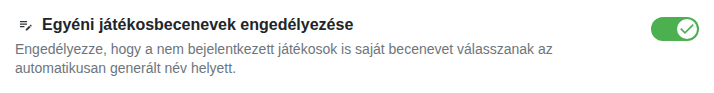 Beállítás: saját becenevek