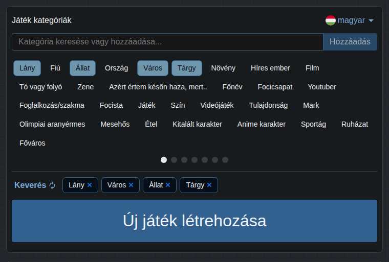 Kategóriák kiválasztása